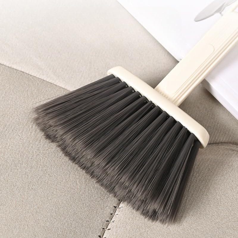 Mini Broom Multi-Purpose Cleaning Brush with Beige Handle Gray Bristles Handheld Design 3.94in Handle Length for Crevice Cove Cleaning