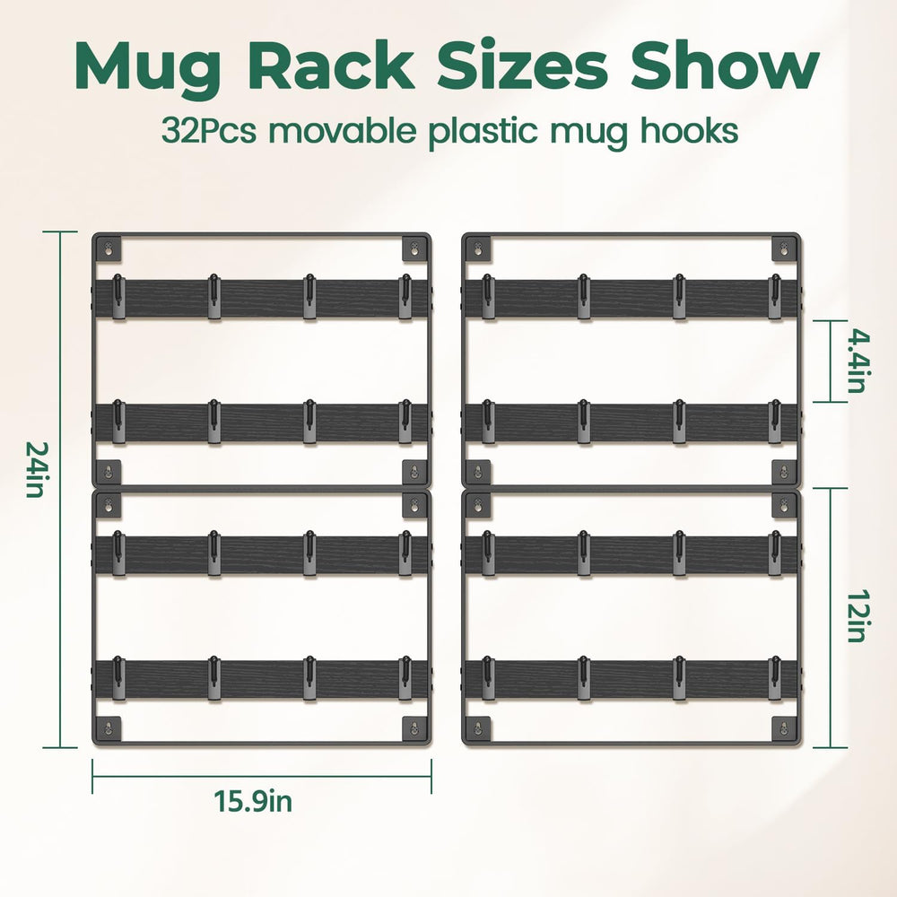EsLuker.ly Mug Holder Hanger Cup Display Rack Wall Mounted, 4 Pack Black