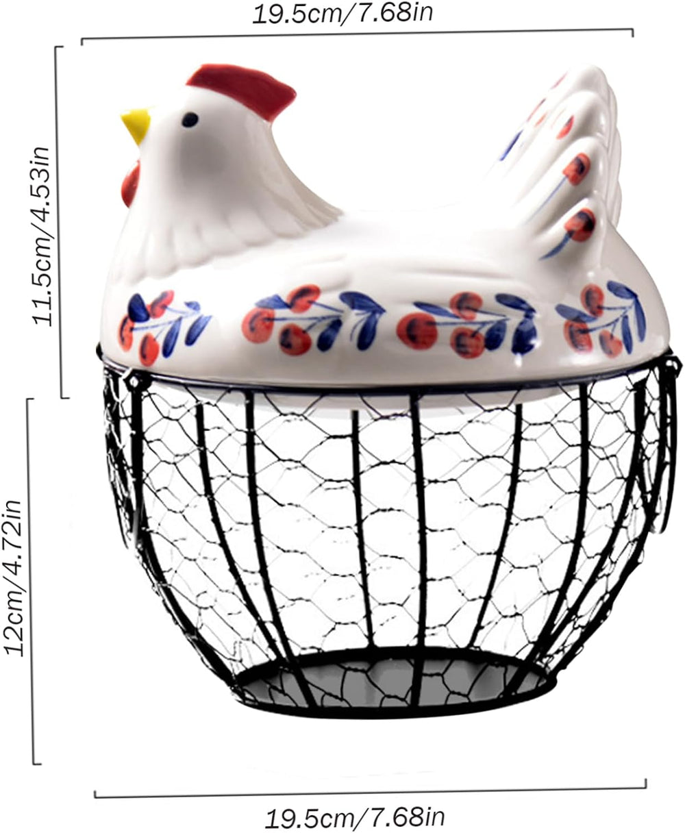 Ceramic Egg Holder, Hollow-Out Wire Chicken Egg Holder with Chicken Shaped Li...
