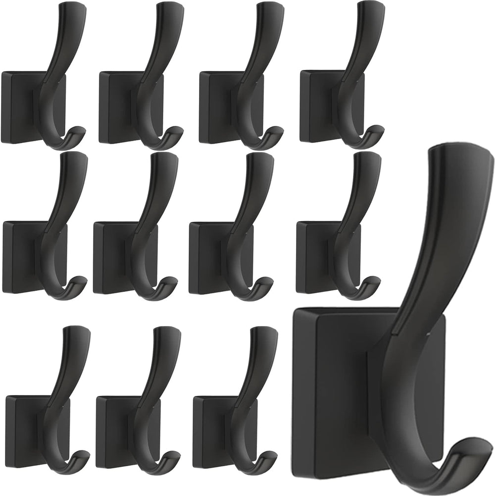 TOFIIGREM Black Coat Hooks for Wall Hanging, Bath Robe Hook Heavy Duty Thick ...