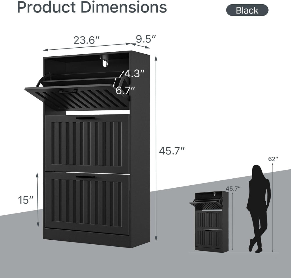 Shoe Storage Cabinet for Entryway Narrow Shoe Rack Cabinet 3 Flip Drawers