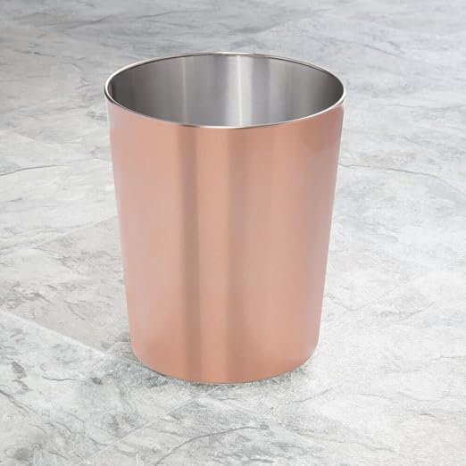 mDesign Round Metal Small 1.7 Gallon Recycle Trash Can Wastebasket, Garbage - Image 2