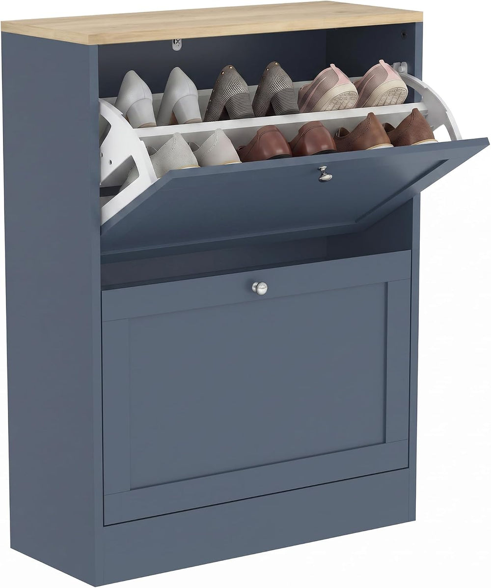 HOMCOM Shoe Storage Cabinet with 2 Flip Drawers, Entryway, Blue