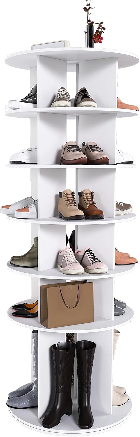 Runboll 6-Tier Rotating Shoe Rack Tower Spinning Shoe Display Lazy Susan Stor...
