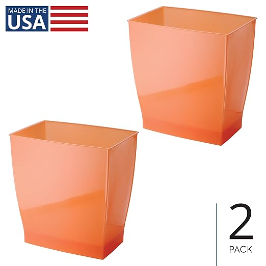 iDesign Small Rectangular Bathroom Trash Set of 2-Tango Orange, Made in USA - Image 2