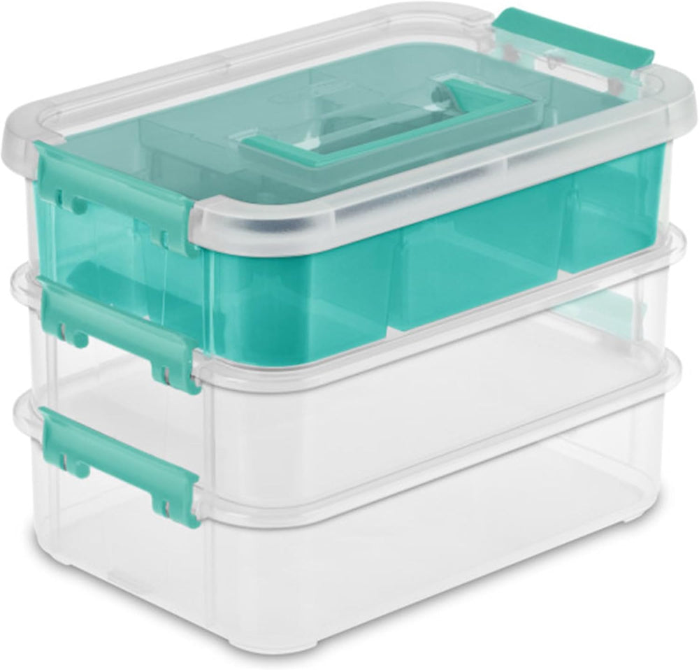 Sterilite 24 Pack Plastic Storage Box Container, 3 Layer, Stack and Carry, Cl...