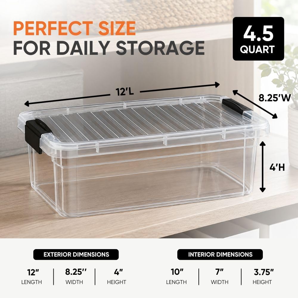 Superio 4.5 Quart Clear Plastic Storage Containers with Lids, Stackable Organ...