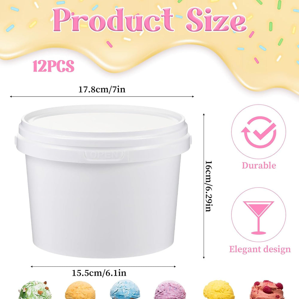 12 Pcs 100oz Ice Cream Buckets with Lids White Plastic Bucket with Handle Foo...