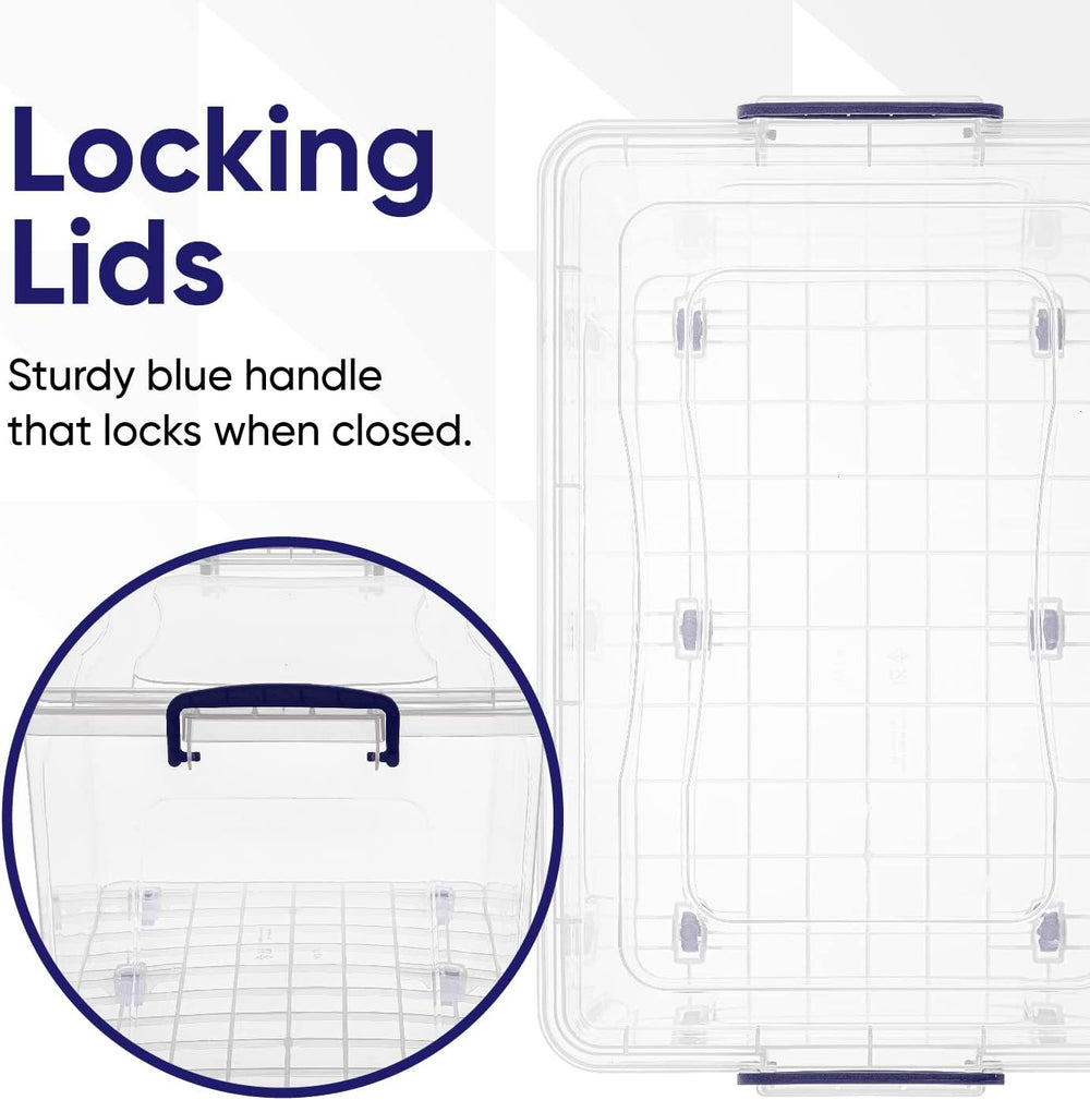 Superio 44 Qt Clear Plastic Storage Bin with Lid and Wheels, Non-Toxic, BPA F...