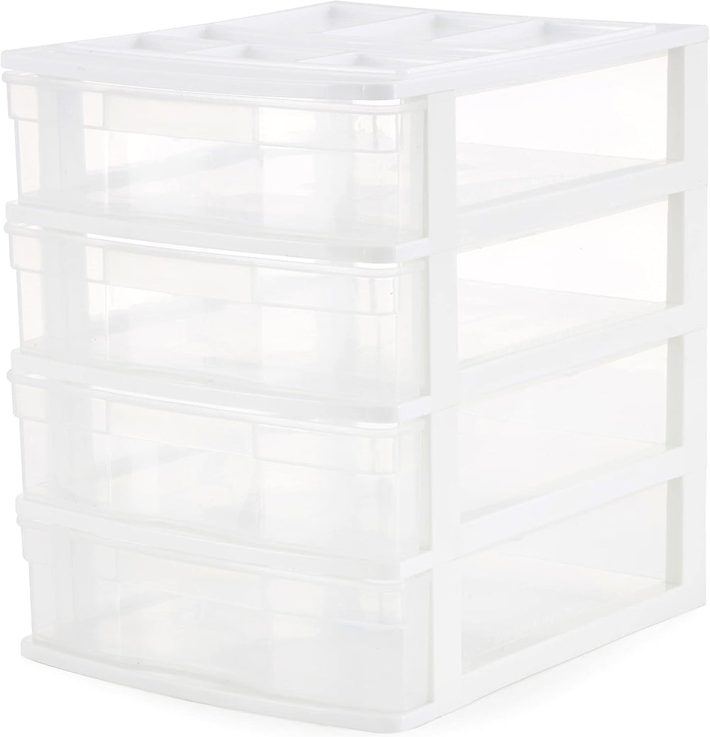 Gracious Living 4-Drawer Desktop/Countertop Organizer, White/Clear, 4 Pack