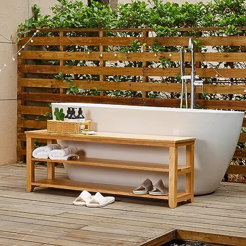 Natural Real Wood Shoe Rack Storage Bench, 11.81"x 45.7"x 16.54"