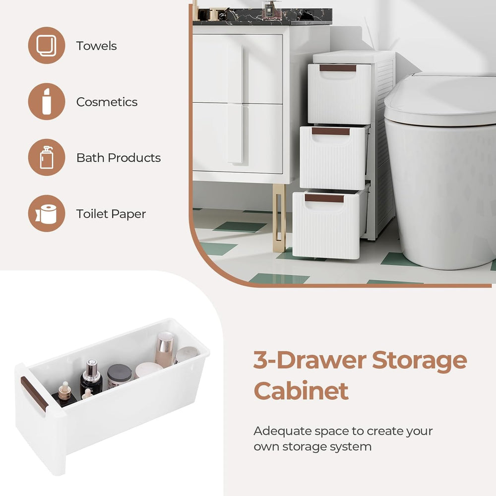 LDAILY 3 Drawer Narrow Storage Cabinet, Slim Bathroom Storage Cabinet with Pu...