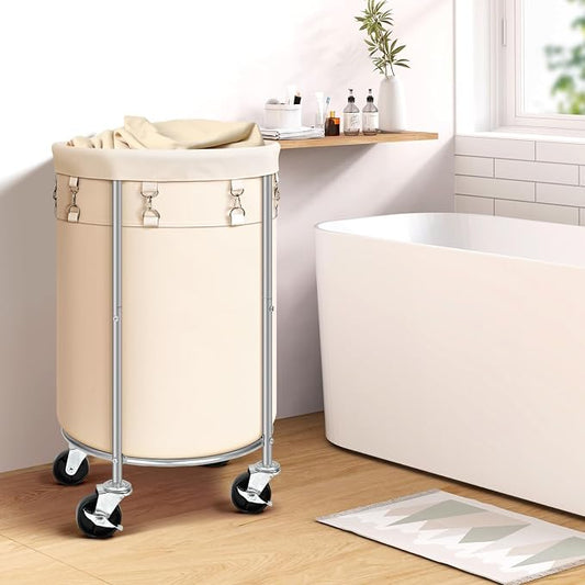 Laundry Hamper with Wheels, 100L Round Rolling Laundry Basket Sorter with - Image 2