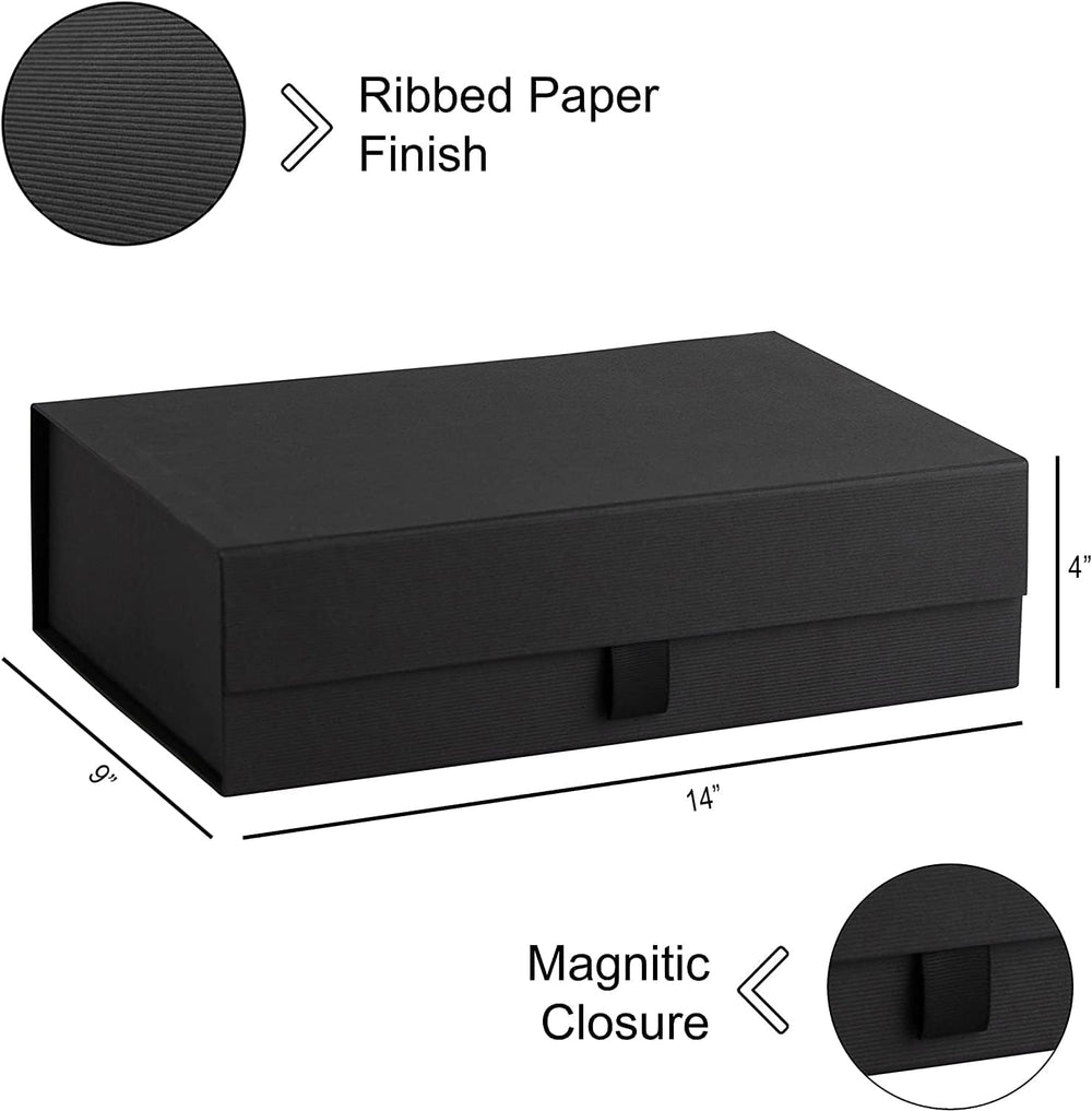 Purple Q Crafts Black Ribbed Hard Gift Box With Magnetic Closure Lid 14"...