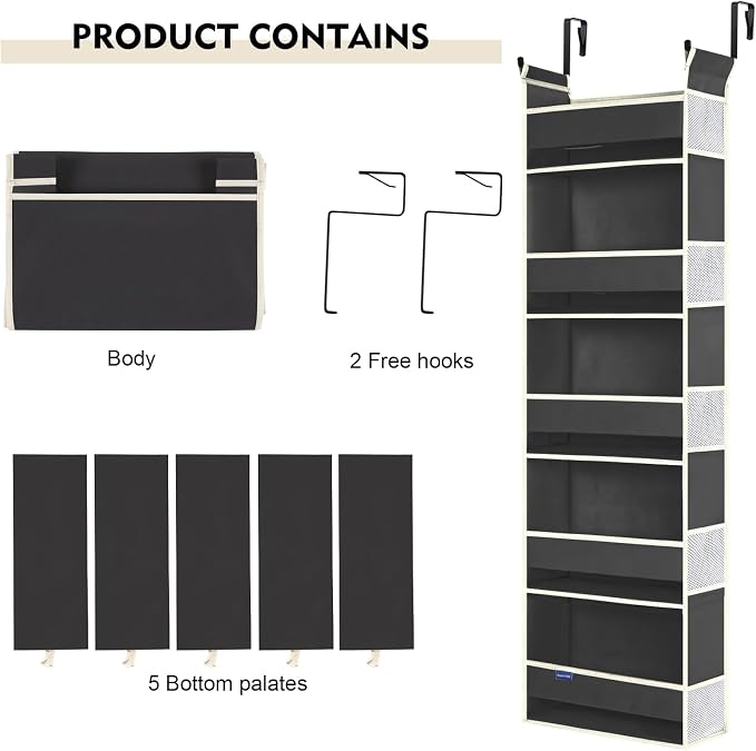 2 Pack Over The Door Hanging Organizer 5-Shelves and 10 Side Pockets, Over The - Image 7
