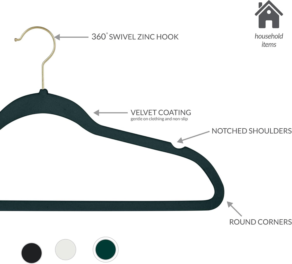 Simplify Slim Velvet Gold Hook Clothes Hangers | 100 Pack | Non-Slip| Closet ...