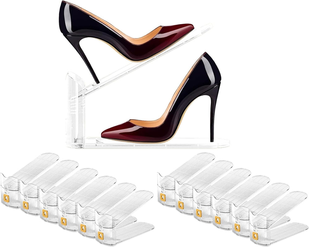 12 Pack Shoe Slot Organizers Clear Shoe Stacker Organizer for Closet Shoe Hol...