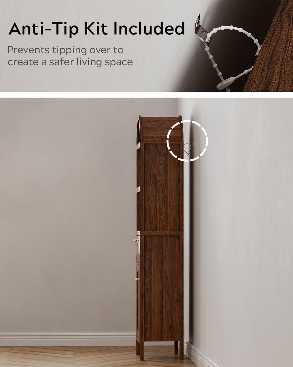 EYYTHUNG Arched Bathroom Narrow Storage Cabinet with Door and Drawer, 67"...