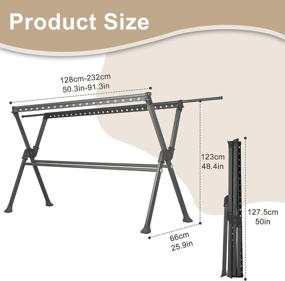 50.3-91.3 Inches Clothes Drying Rack, Aluminum Alloy Clothes Drying Rack, Adj...