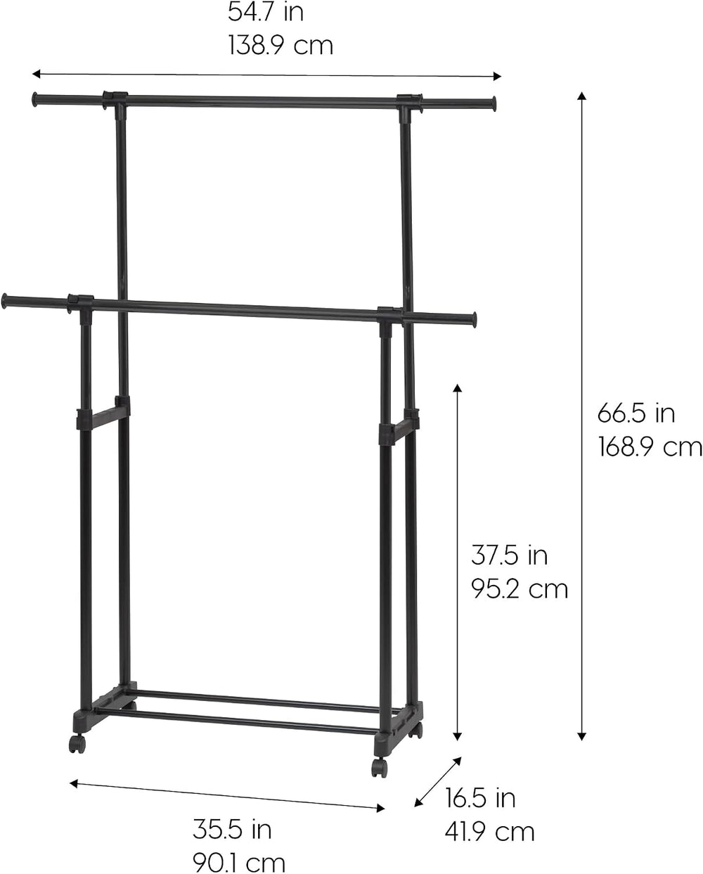 IRIS USA Portable Double-Rod Height Adjustable Clothes Rack with Extendable B...