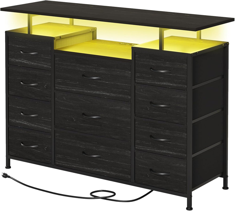 LUMTOK 11 Drawers Dresser with LED Light&Shelf,Dresser tv Stand for Bedroom