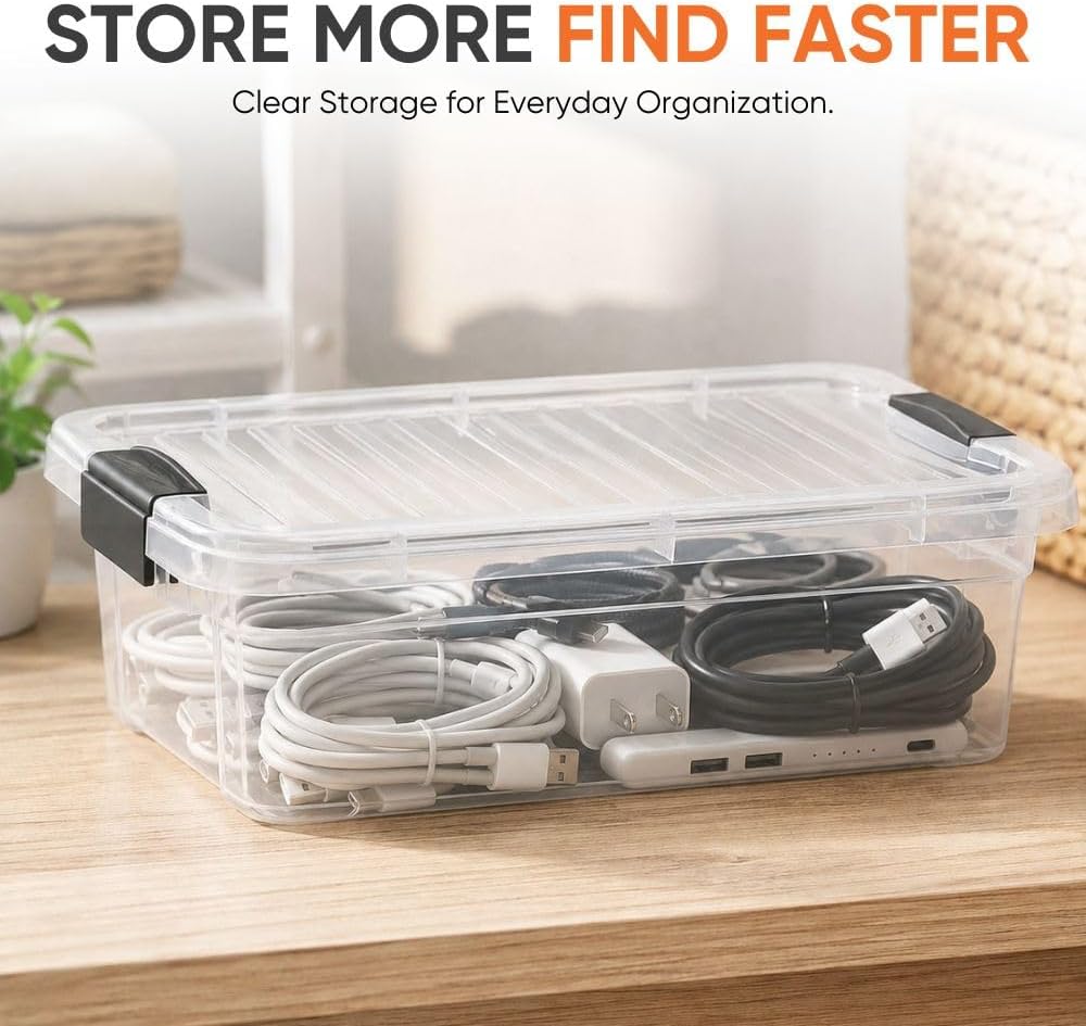 Superio 4.5 Quart Clear Plastic Storage Containers with Lids, Stackable Organ...