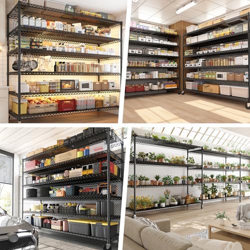 REIBII 6-Tier Wire Shelving Units with Wheels — 60" W Extra-Wide Heavy D...