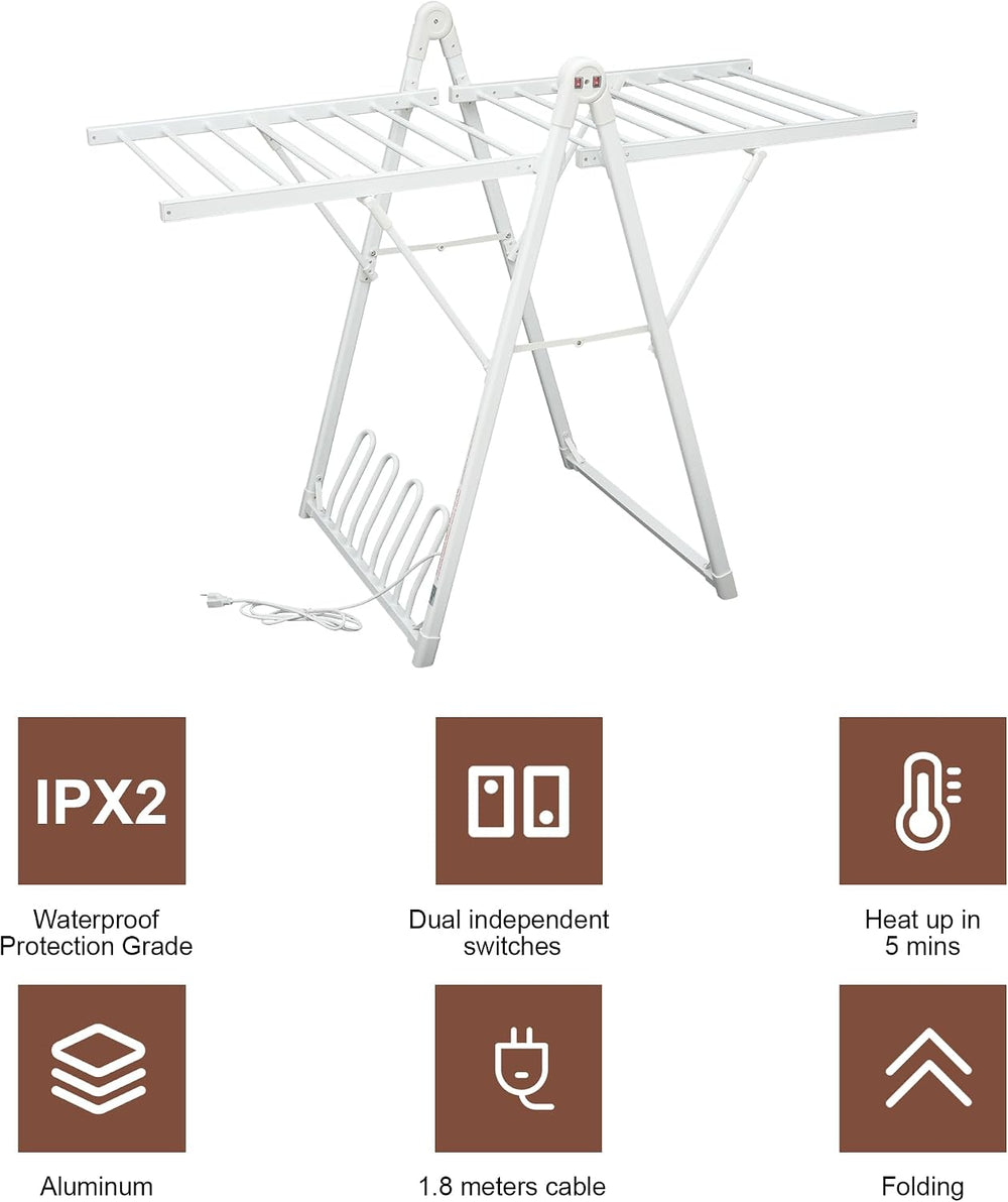 Heating Clothes Drying Rack Foldable Shoes Socks White