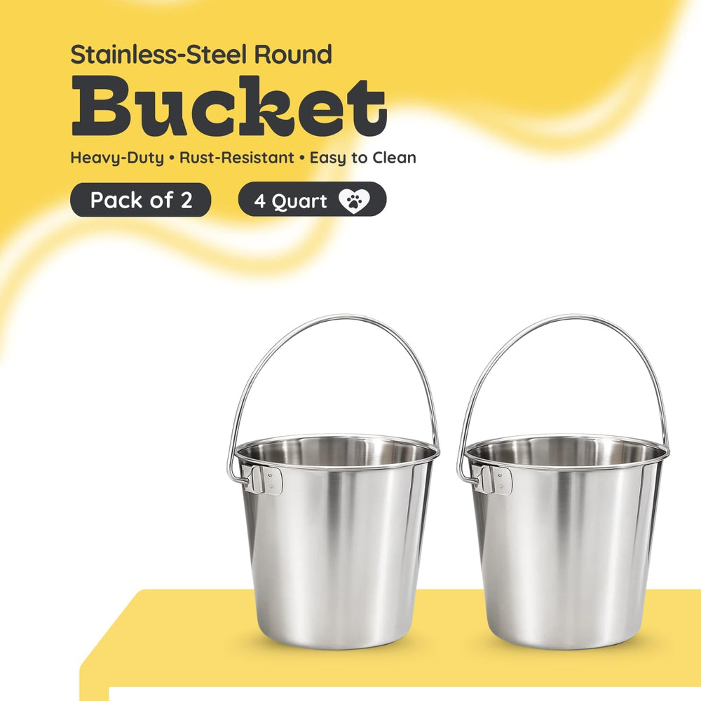 4Qt Heavy Duty Stainless Steel Water Bucket for Kennel, 2-Pack