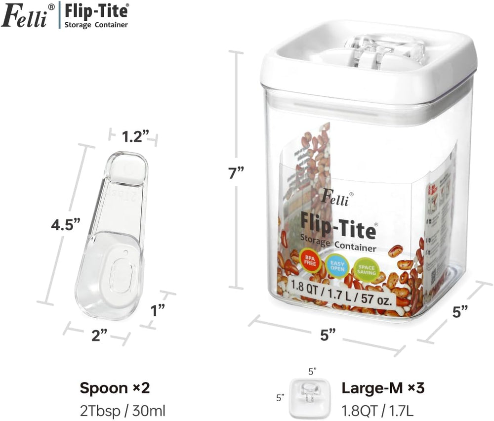 Felli Flip Tite Storage Container with Built-In Spoon & Airtight Lid 5” L...