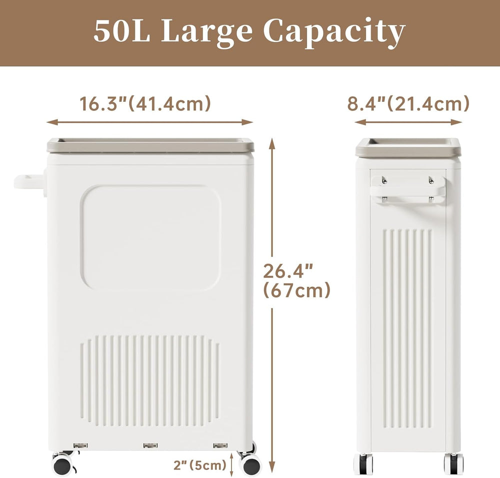 Slim Laundry Hamper with Lid 50L Rolling Basket