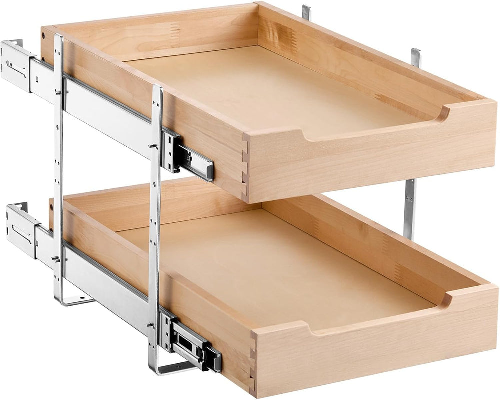 VEVOR 2 Tier Pull Out Cabinet Organizer, 14" W x 21" D Cabinet Draw...
