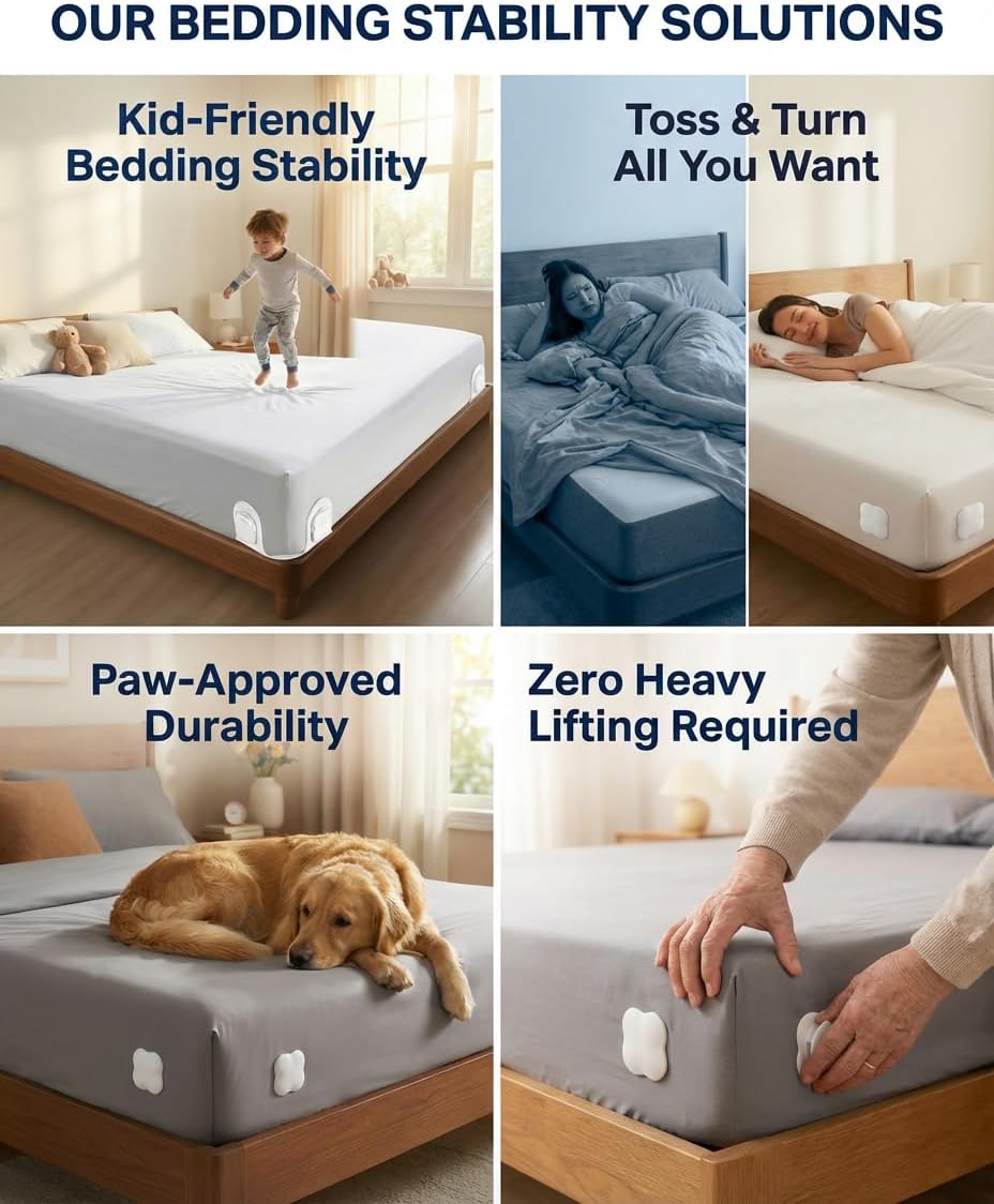Twist-Lock Bed Sheet Holder & Corner Grippers - Stops Shifting & Bunching for a Tight Fit, Innovative Clip-Free Design,Universal for All Mattress & Sheet Sizes