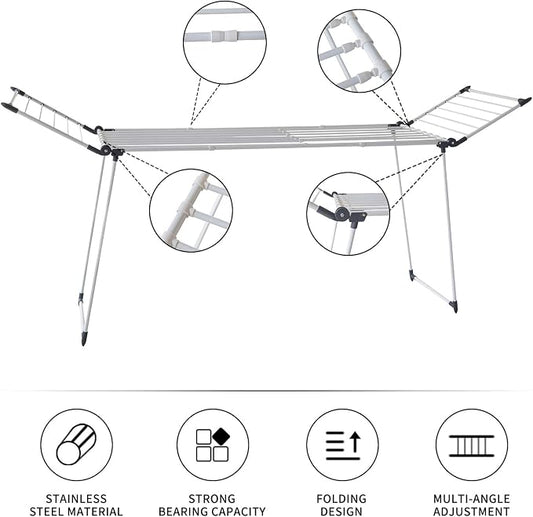 Clothes Drying Rack, Gullwing Laundry Rack Adjustable and Foldable - Image 2