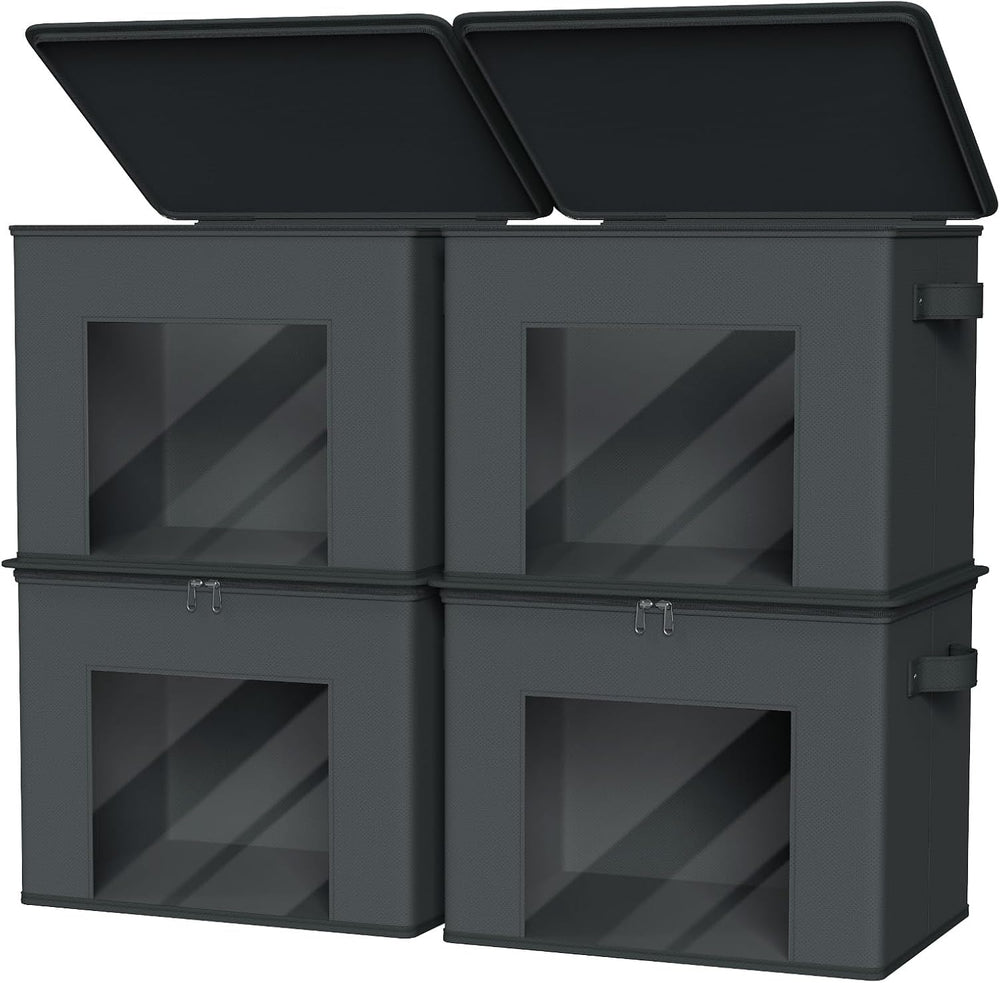 Zilink Fabric Organizer Bins with Lids Cloth Storage Bins, Dark Grey, 4Pack