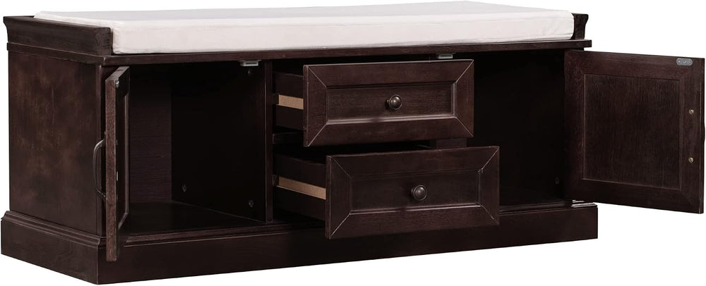 LUMISOL Storage Bench with 2 Drawers and 2 Cabinets, Entryway Storage Ottoman...