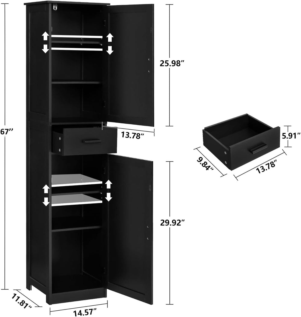 usikey 67'' Tall Storage Cabinet with 4 Shelves & 2 Doors, Bathro...