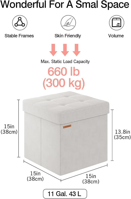 Folding Storage Ottoman, Velvet Storage Bench, - Image 2