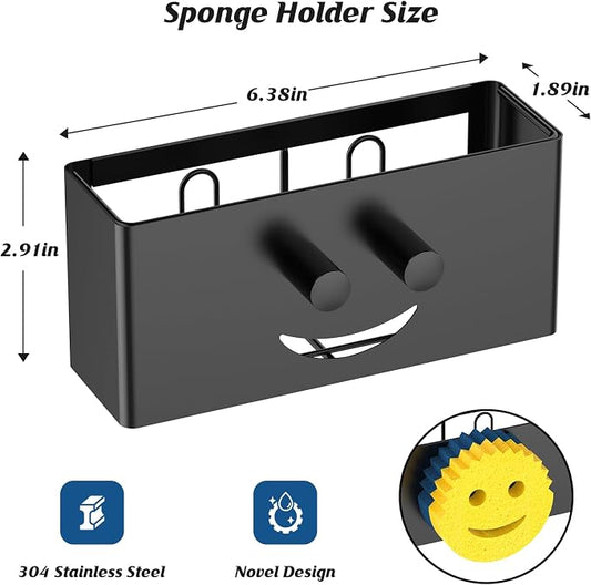 Sponge Holder for Kitchen Sink, Smiley Face Sink Caddy, Sponge Holder Stainless - Image 2