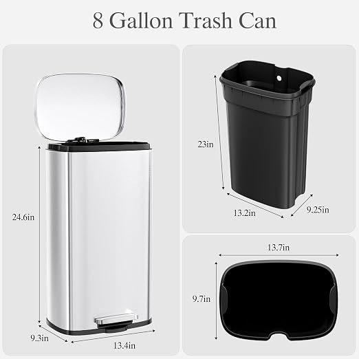 AthLike Trash Can, Stainless Steel Kitchen Garbage Can, Step Waste Bin - Image 2