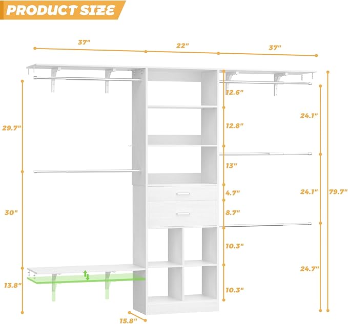 Closet System - 4.75-8FT Closet Organizer System - Image 9