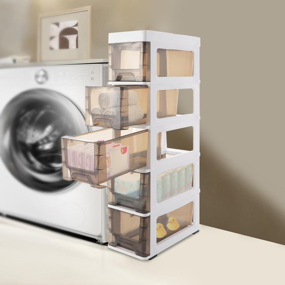 5 Drawers Storage Cabinet, Floor Standing Cabinet with Top Notch Storage Spac...