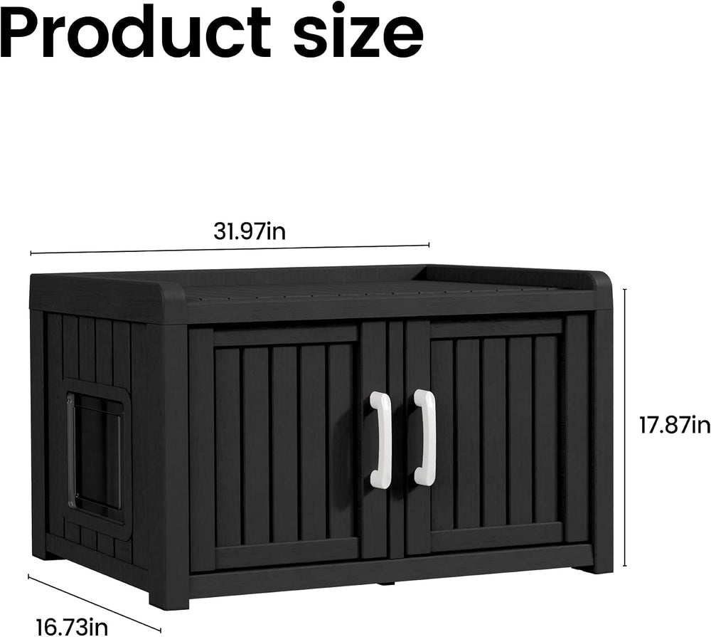 2 Doors Shoe Storage Bench with Cat Cabinet for Entryway, Hallway, Black