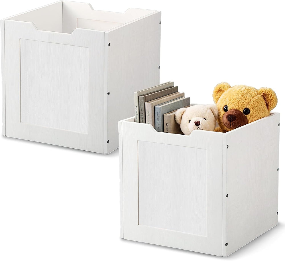 2 Pcs White Wooden Storage Baskets for Shelves Decor