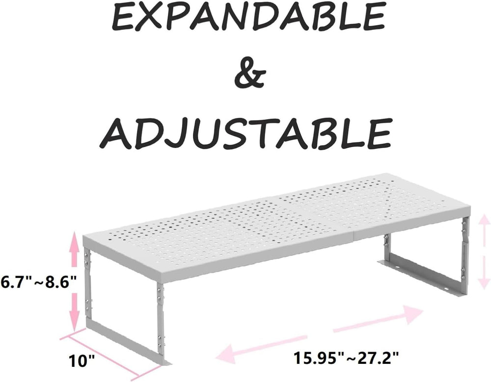 Stackable Expandable Metal Shelf Organizer - Adjustable Wire Storage Rack wit...