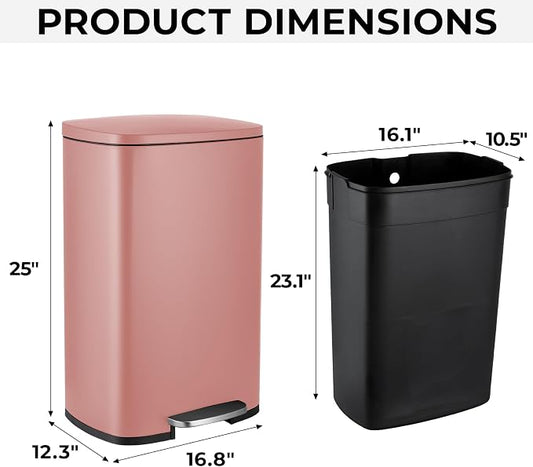 13.2 Gal Kitchen Trash Can, 50L Recycling or Garbage Bin, Brushed Stainless - Image 2