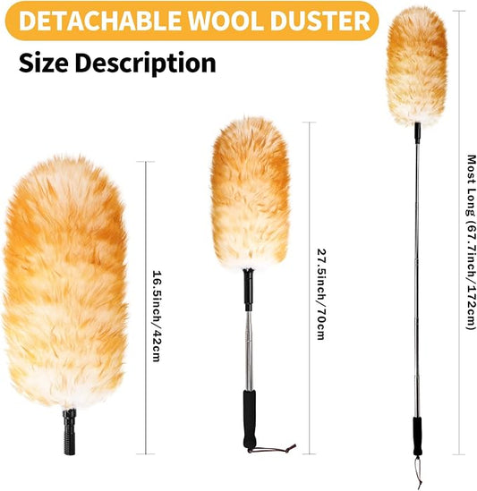 Lambswool Extendable Duster, 67.7Inch Telescoping Feather Dusters - Image 2