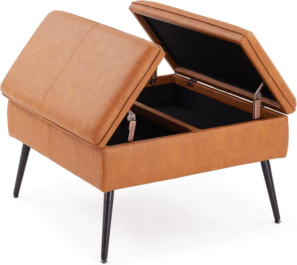 Square Ottoman with Storage Coffee Table Large Upholstered Cognac