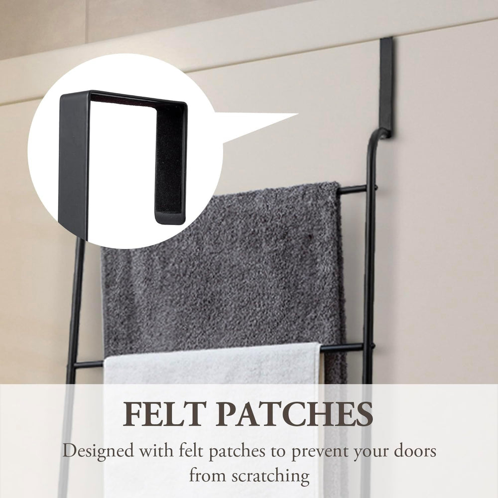 MyGift 3 Tier Over Door Bathroom Towel Rack Matte Black Metal Holder