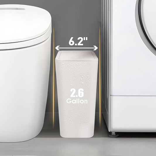 TIPGO Bathroom Trash Can with Lid, 10 Liter/ 2.6 Gallon Slim Garbage Can - Image 2
